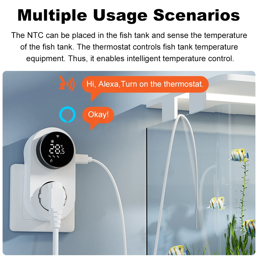 MANHOT Tuya 16A WiFi LED Thermostat Wireless Electric Plug-in Thermostat Socket Temperature Controller Voice Control For Alexa