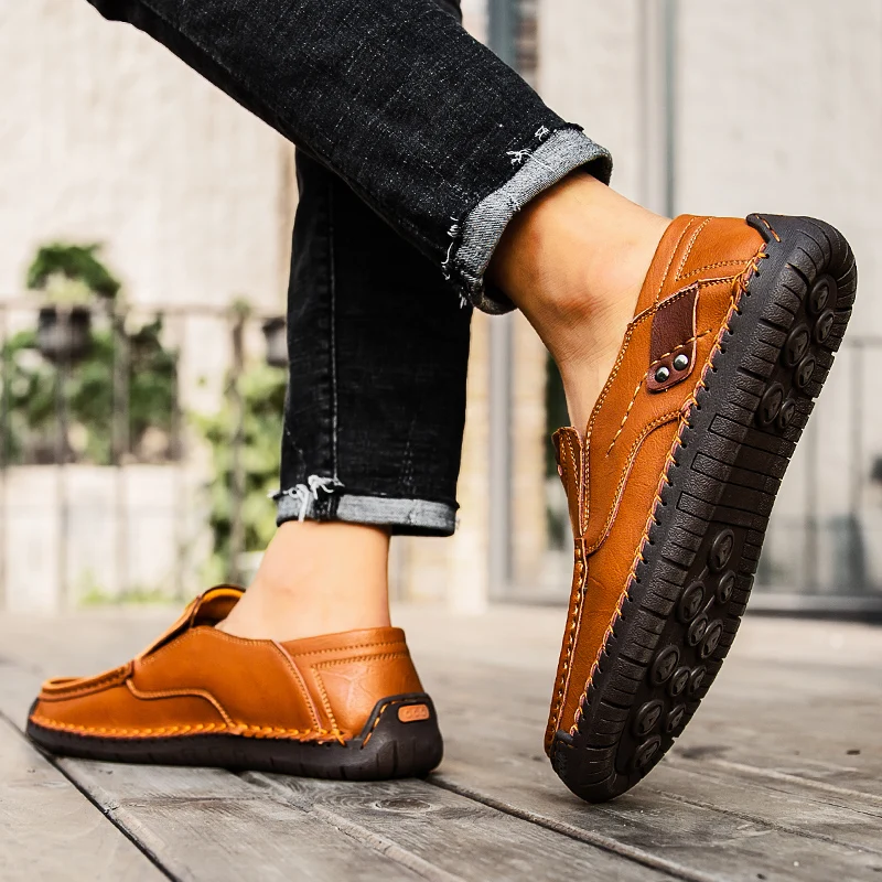 2024 Handmade leather shoes for men's casual and comfortable sliding on casual shoes for men's leather shoes