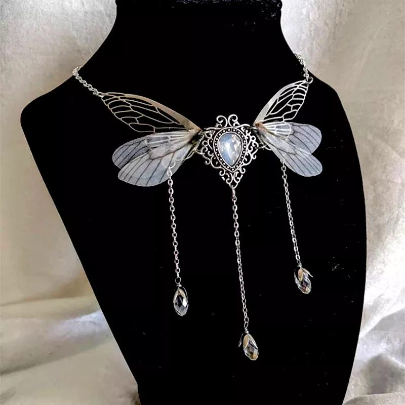 

Enchanted Faerie Queen Necklace wing Charm goth aesthetic fashion necklaces y2k summer 2022 jewelry