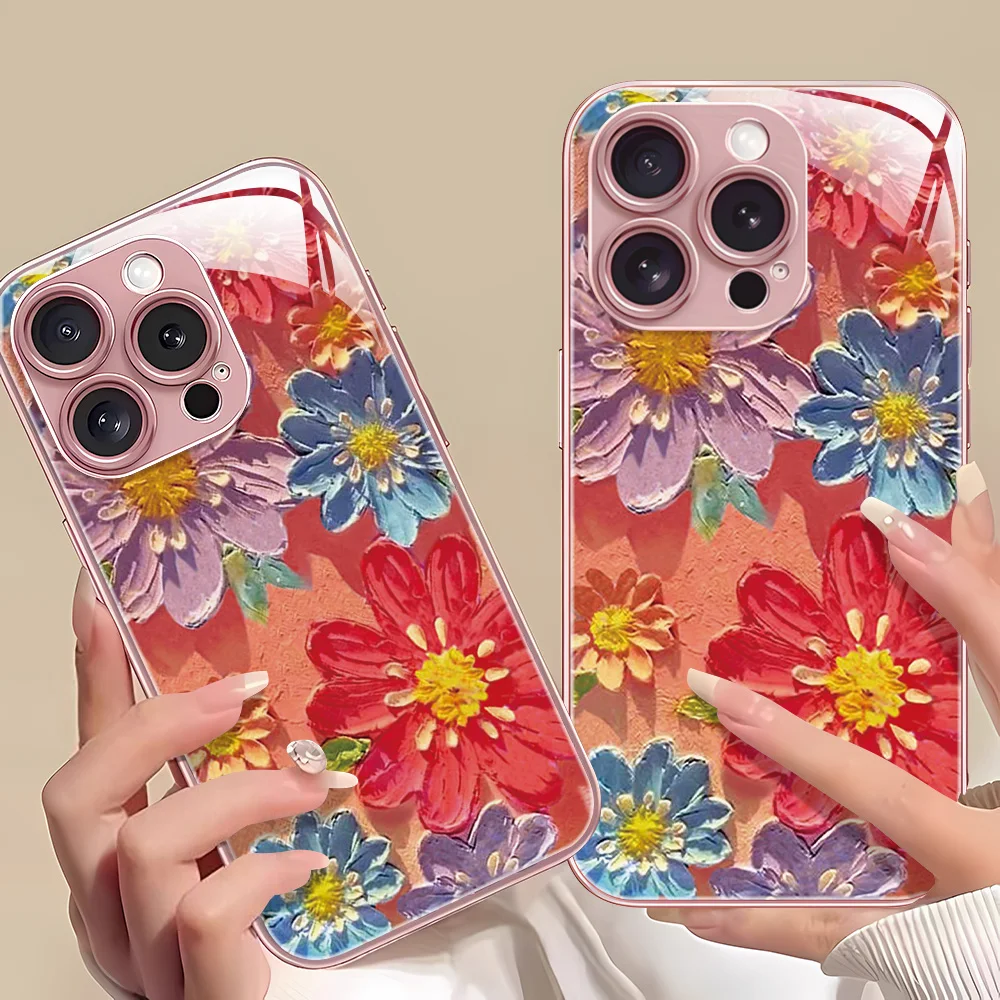 Elegant Tempered Glass Floral Phone Case Cover