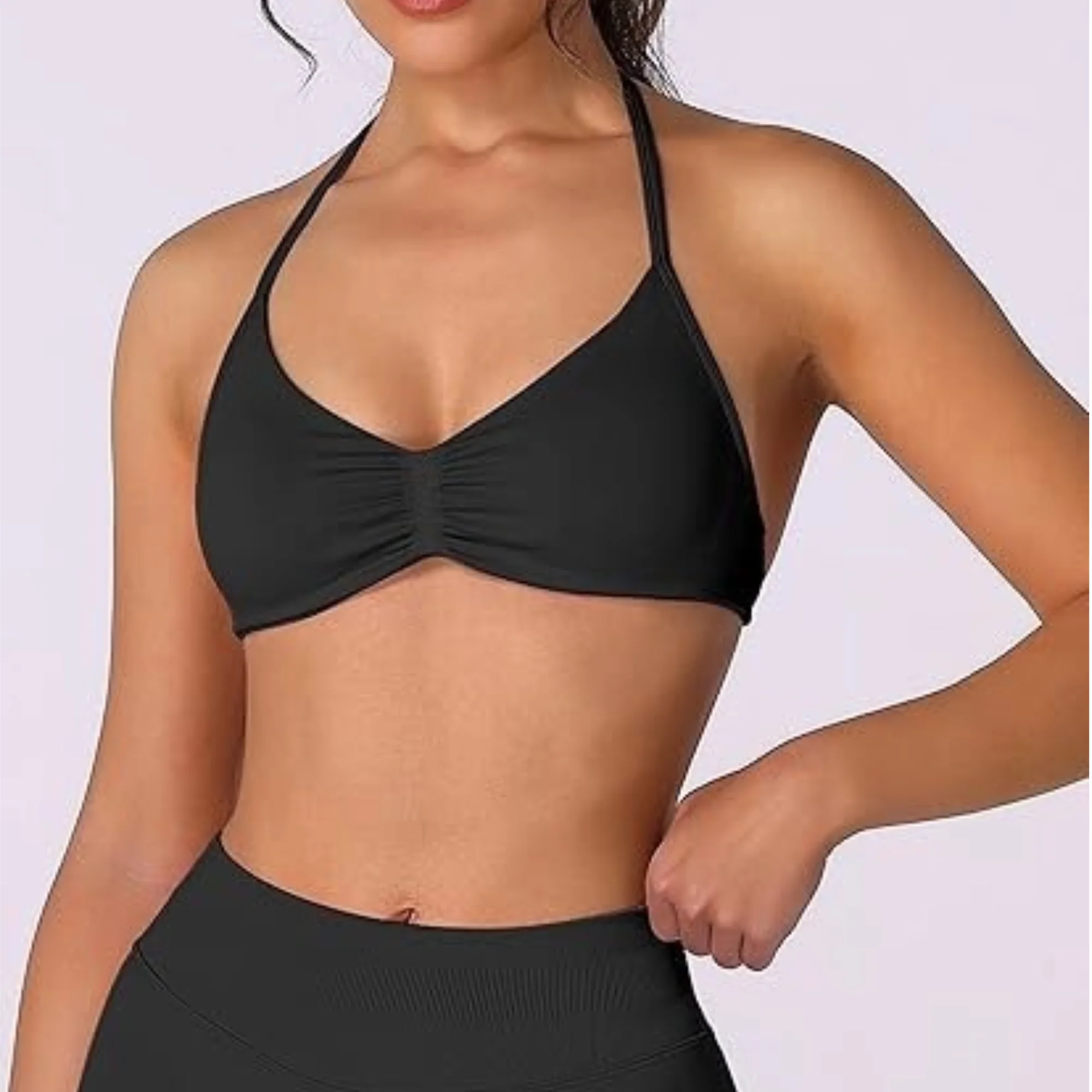 Strappy Bra Top Women High Support Thin Strap Halter Sport Seamless Bras Scrunch Workout Yoga Tank Best Sellers In Women's Clothing Size: M Color: black