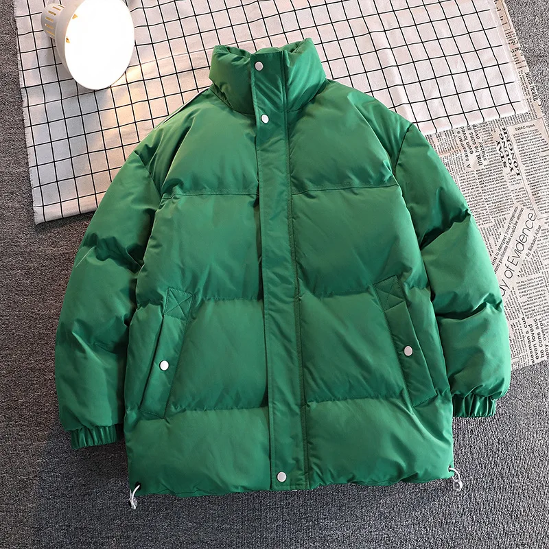 Winter Jackets Men Stand Collar Thicken Warm Parka Long Sleeve Solid Zipper Cotton-padded Jacket Coat Loose Casual New