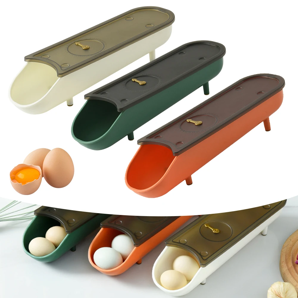

Egg Holder for Refrigerator Stackable Egg Storage Tray with Lid Automatic Rolling Space Saving Egg Tray for Fridge Organizer