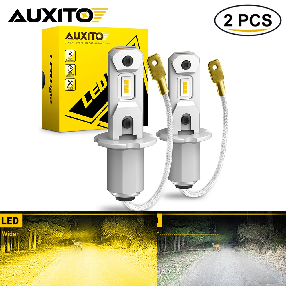 AUXITO 2Pcs Canbus H3 LED Fog Light Bulb Mini 1:1 Plug&Play Fanless Daytime Running Light H3 Driving Lamp Yellow Super White