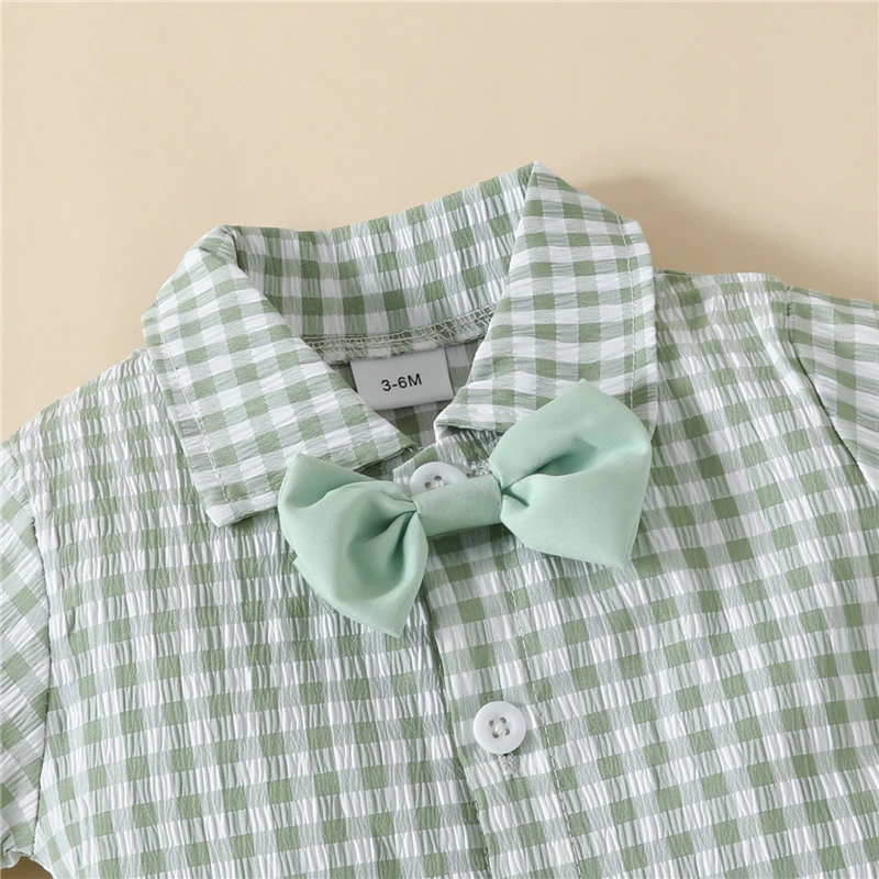 Completo Estivo Neonato Bambino 2 Pezzi – Camicia Manica Corta Con Stampe + Pantaloncini Tinta Unita, Per Spiaggia