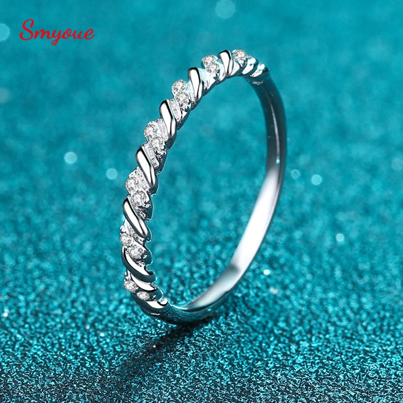 Smyoe 0.056Ct Moissanite Twisted Eternity Ring Per Le Donne 100% 925 Sterling Silver Lab Diamond Impilabile Wedding Promise Band