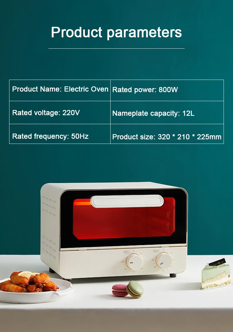 DMWD 12L Electric Oven Multifunctional Mini Baking Oven 800W Household Bread Pizza Baking Machine Double Knob Timing 220V 6