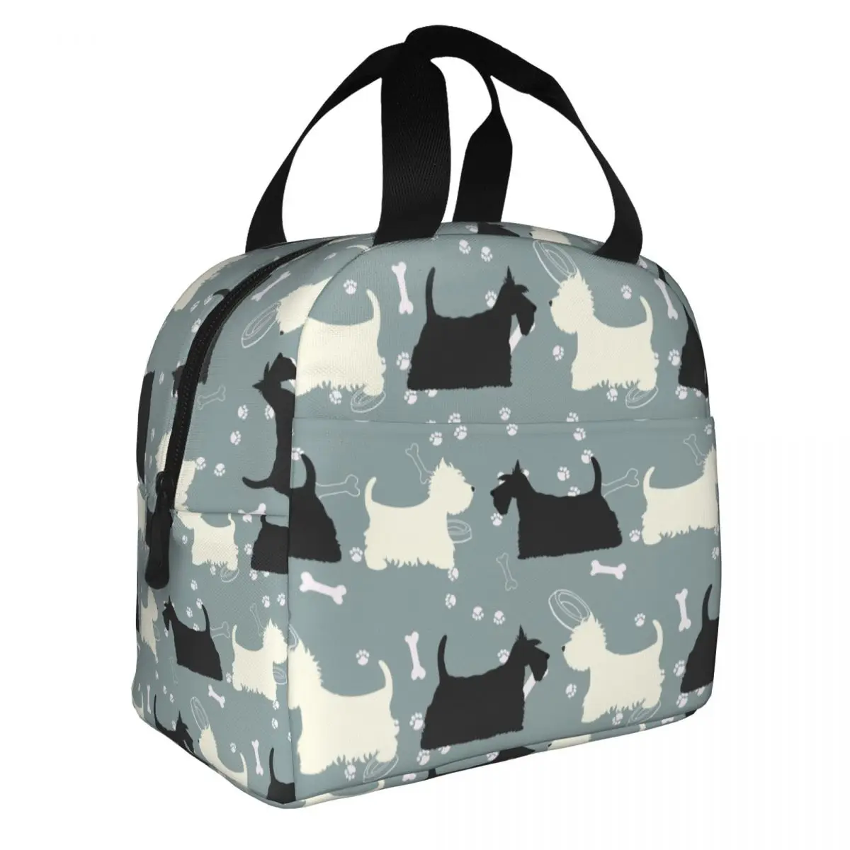 Scottie And Westie West Highland Terrier Lunch Bags Portable Insulated Canvas Cooler Dog Thermal Picnic Lunch Box for Women Girl