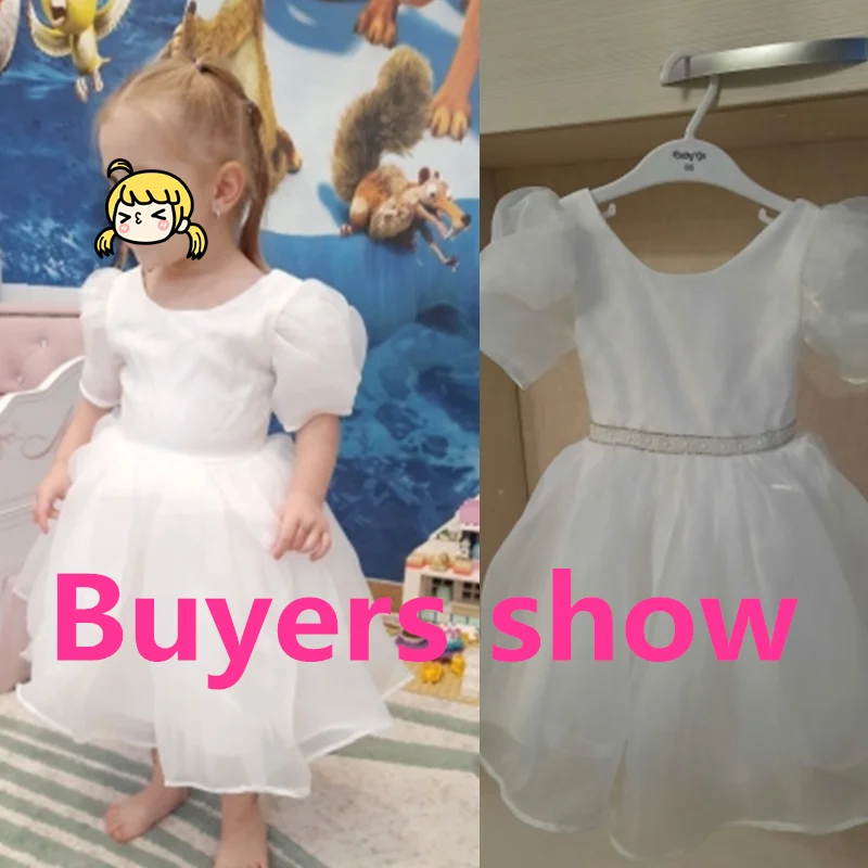 Girls White Cake Layers Dresses Kids Pull Sleeve Elegant Party Wedding Birthday Tutu Princess Vestidos Children Summer Clothes girls dress,princess costume,kids clothes