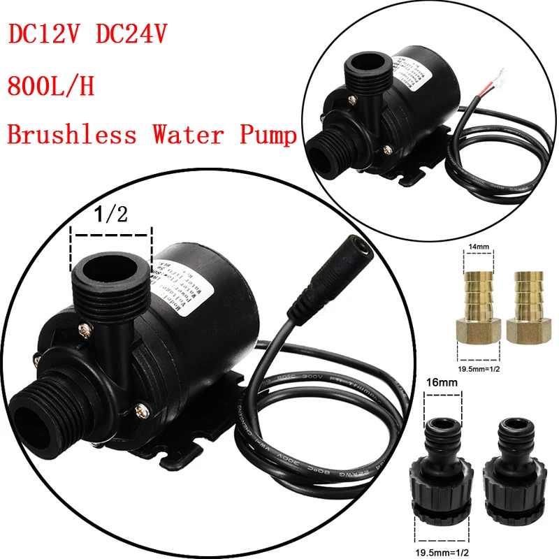 DC 12V 24V แรงดันไฟฟ้า Ultra-Quiet พลังงานแสงอาทิตย์ปั๊มน้ํายก 5M 800L/H มอเตอร์แบบไม่มีแปรง Submersible ปั๊มปั๊มหมุนเวียน CONNECTOR 1