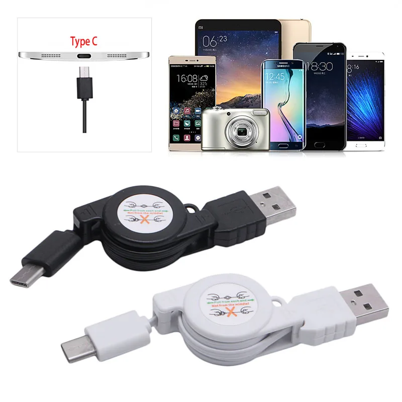Cellphone Tablet Retractable USB 2.0 A Male to USB C Type C Data Charging Cable