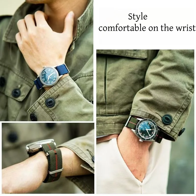 Premium NATO Nylon Watch Band - Black & Green, Sweat-Absorbent and Woven Design