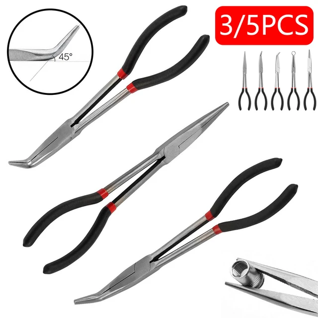 3/5Pcs Needle Nose Pliers Set Straight Bent Tip Mechanic Equipment  25°/45°/90