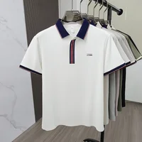 Polo imprimé de marque de luxe à manches courtes pour homme, haut d'été haut de gamme en soie glacée, confortable, respirant, décontracté, T-shirt professionnel 5
