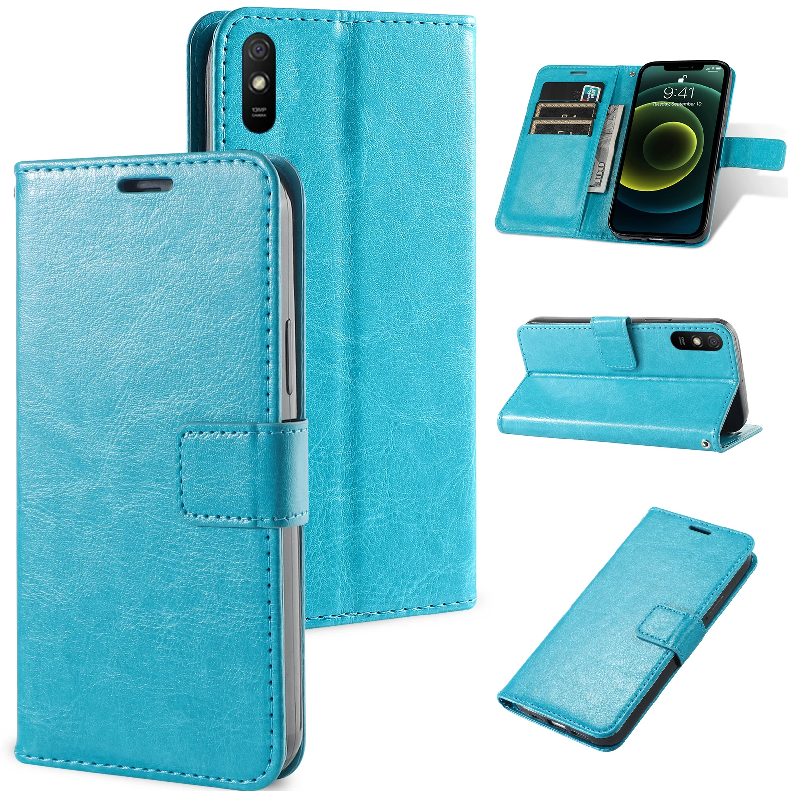 Magnetic Leather Wallet Flip Case with Bracket Design