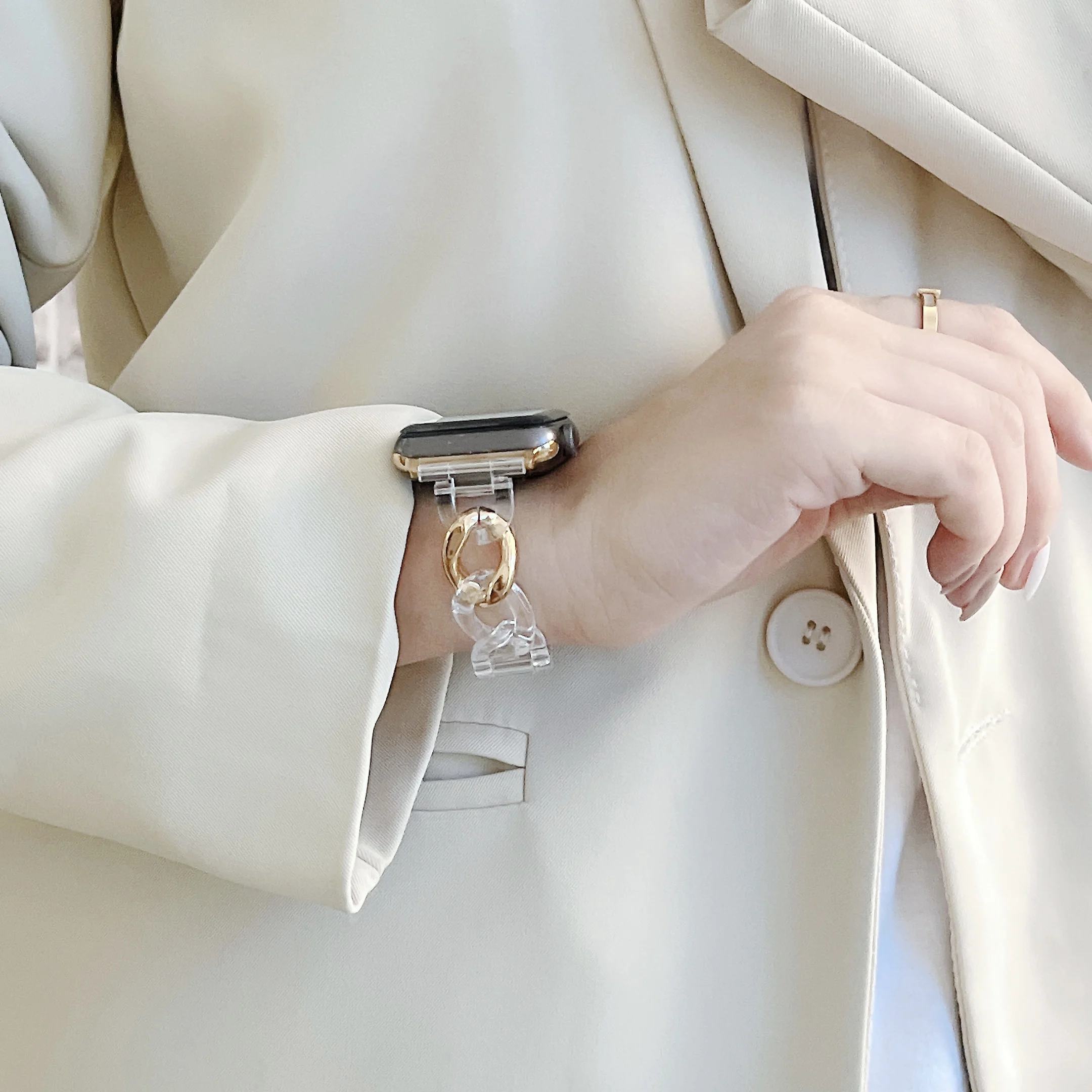 Resin+Metal Strap For Apple Watch Band 45mm 41mm 44mm 42mm 40mm 38mm Glacier Bracelet Wristband For iWatch Ultra 8 7 6 5 4 3 SE