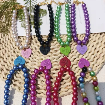 Bling Pet Collar Cat Dog Pearl Necklace Adjustable Colorful Heart Letters Necklace Dog Accessories Dog Collar Bow Ties