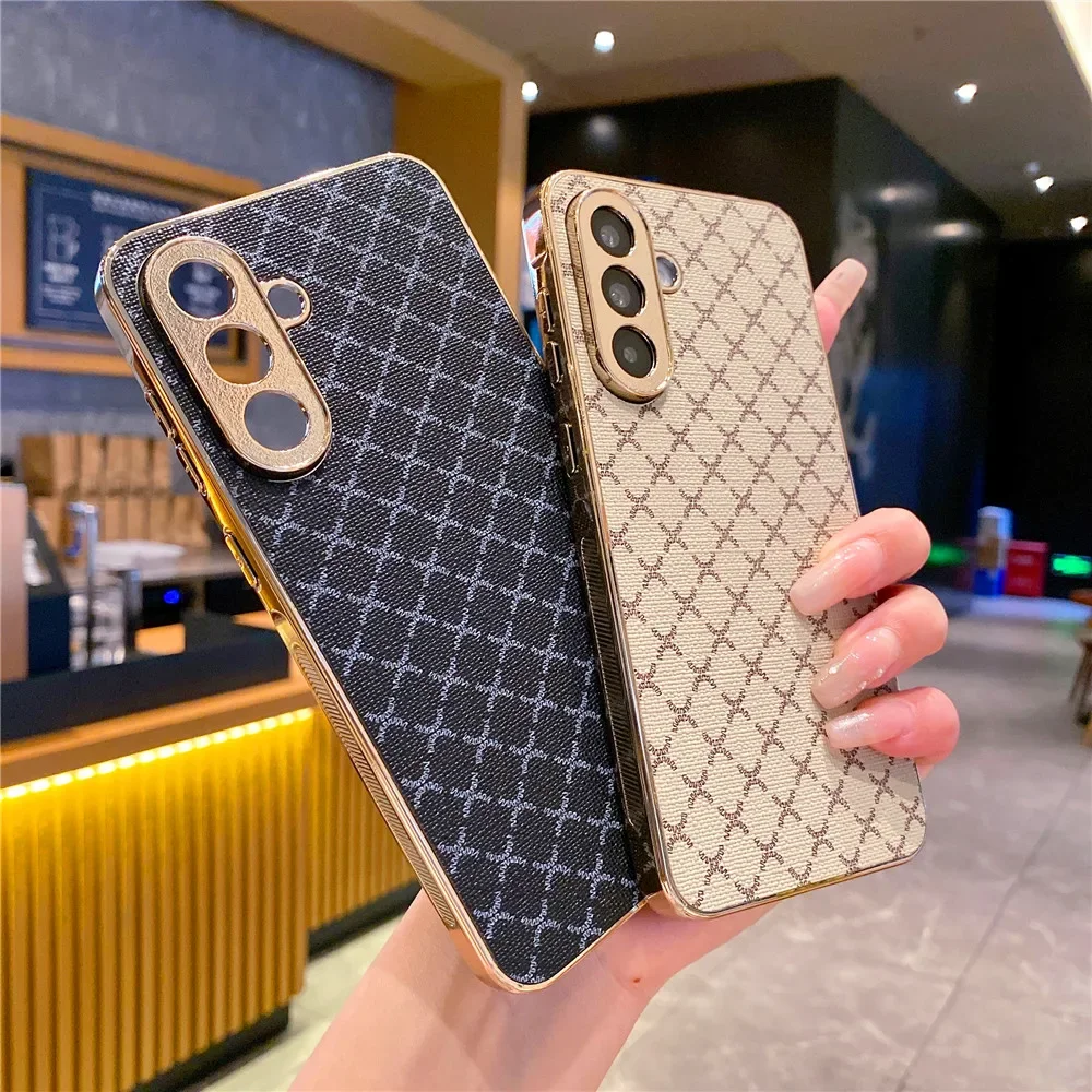 Gold Plating Glitter Retro Grid Pattern Phone Case