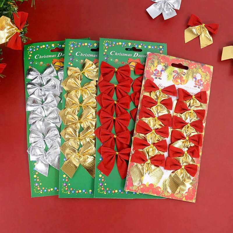 

12pcs Gold Red Christmas Bow Decorations Christmas Tree Bow Ornaments DIY Craft Gift Home New Year Holiday Xmas Party Decorative