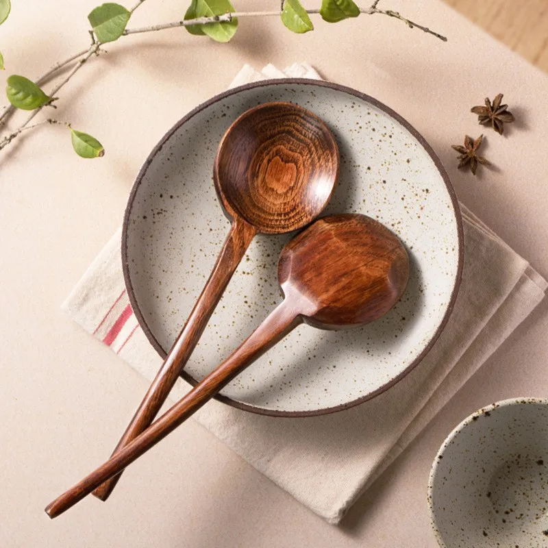 1Pc Big Wooden Spoon Long Handle Soup Spoon Wood Japanese Ramen Noodle Soup Ladle Kitchen Cooking Mixing Serving Tableware
