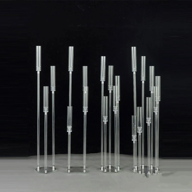 

10 set acrylic Crystal Candlestick 5Heads Wedding Table Center Flower Stand Transparent acrylic Candle Holder Party Road Lead