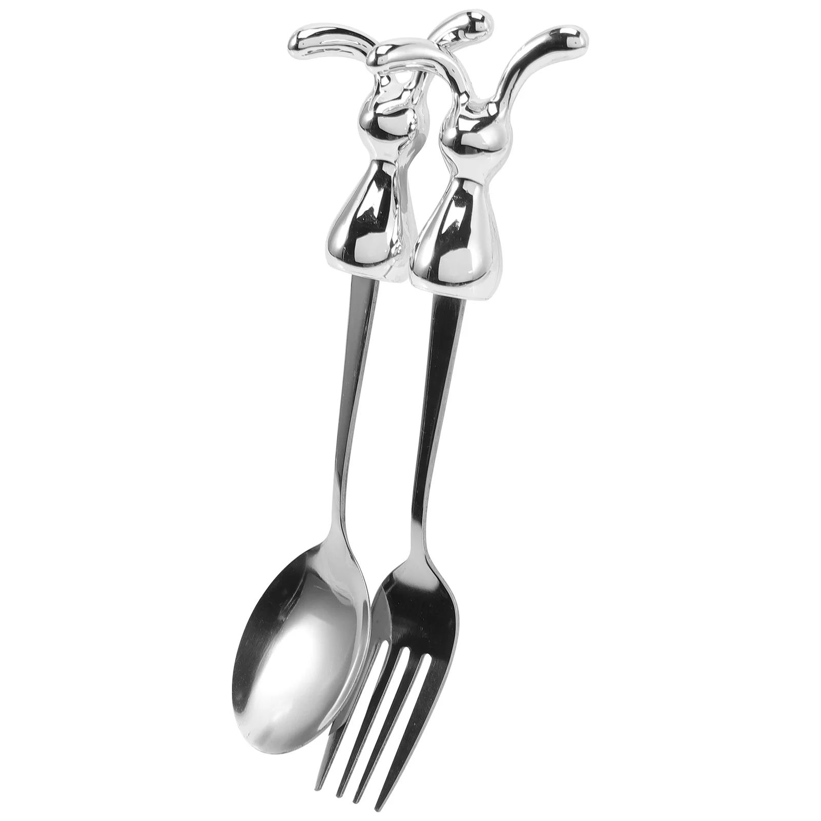 

Spoons Set Bunny Travel Fork Rabbit Shaped Handle Baby Stainless Steel Fork Spoon Kitchen Easter Cutlery Utensil
