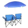 Compact 2-Seat Folding Chair with Removable Umbrella for Outdoor Use - Blue 2