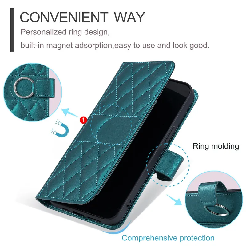 Elegant Flip Leather Wallet Phone Case with Long Lanyard and Card Holder