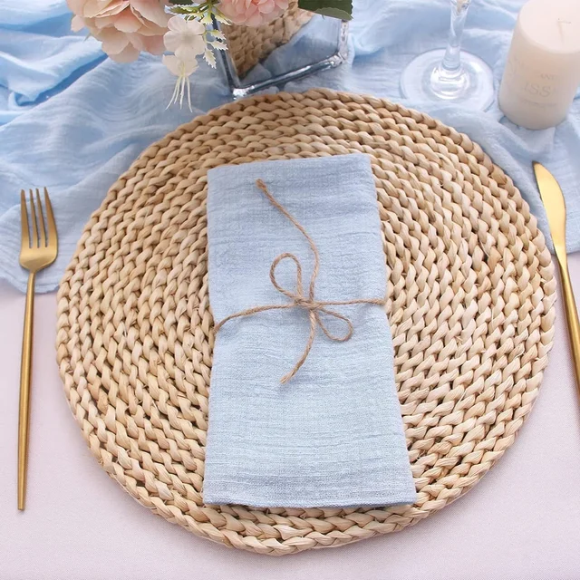 10 pièces serviettes en tissu de coton gaze tissu bleu 30x30 cm pour fête de mariage anniversaire serviette de thé Table bébé douche serviettes de noël 5
