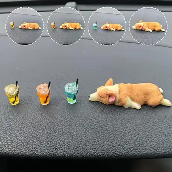Decorazione per auto Corgi Mini Corgi addormentato Ornamento per auto Simpatico centro per auto Bambola in resina Animale Decorazione per console interna Decorat L2R8