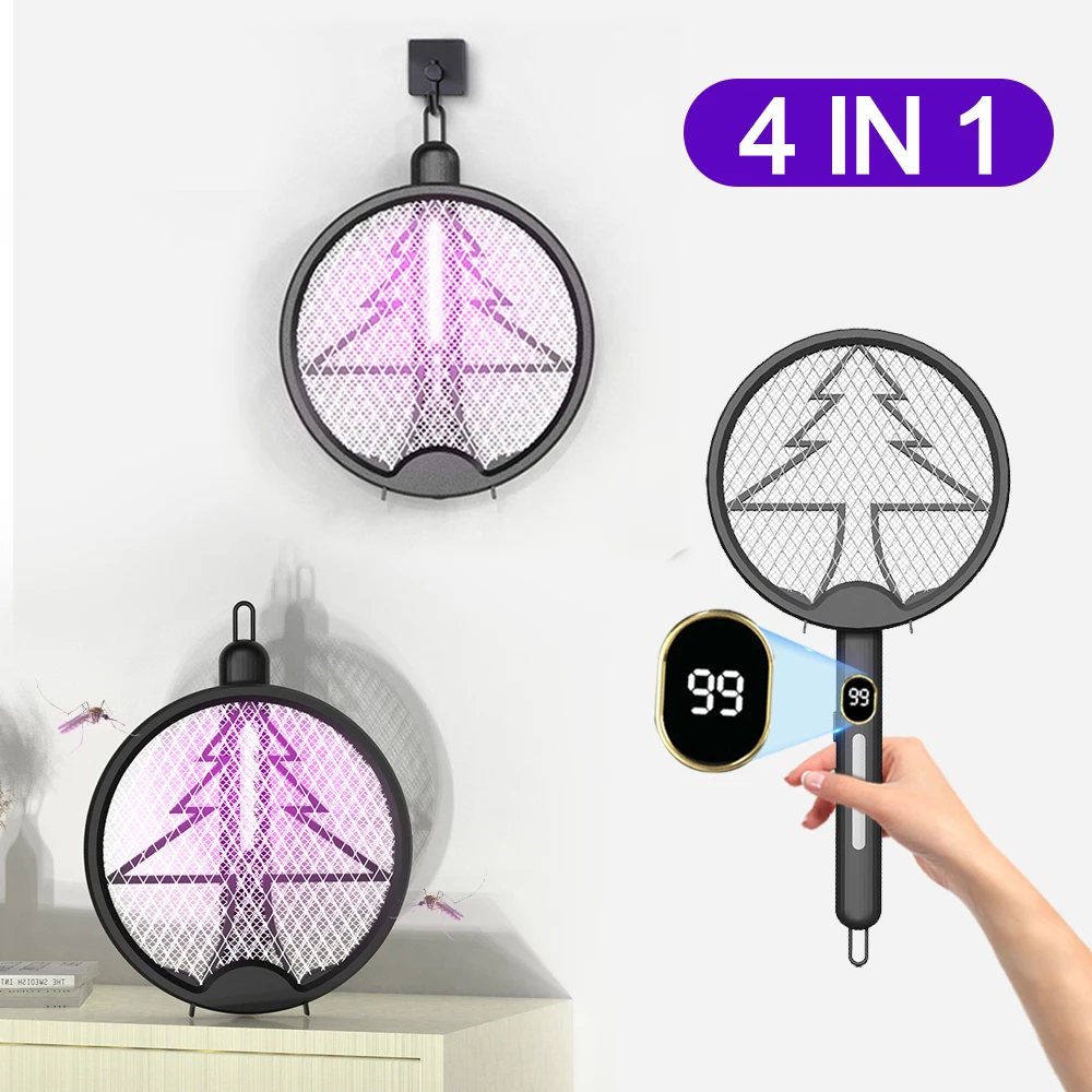 Electric Flies Mosquito Swatter Killer with UV Light Multicunctional Adjustable USB Rechargeable Anti Insect Bug Zapper Racket |