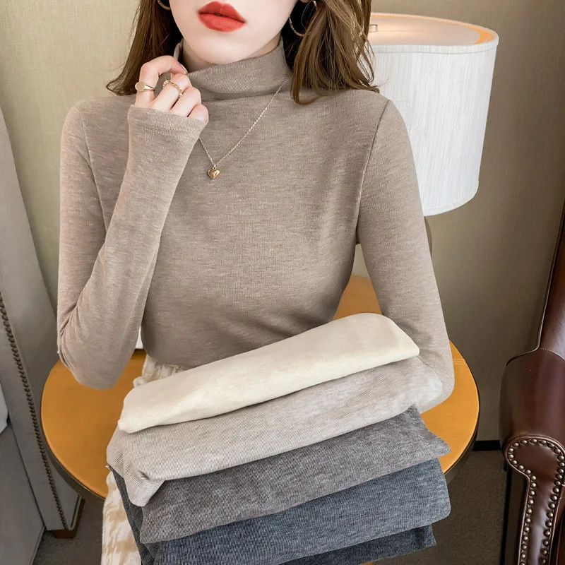 

Women's cashmere bottoming shirt solid color pullover sweater inner wear autumn and winter top 2023 new half turtleneck bottomin