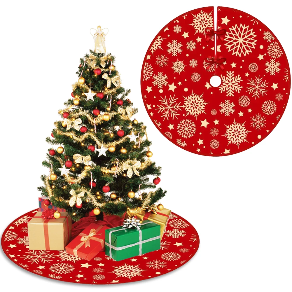 60/90Cm Christmas Tree Skirt Red Christmas Tree Foot Cover Santa Claus Snowflake Carpet Base Mat Decoration
