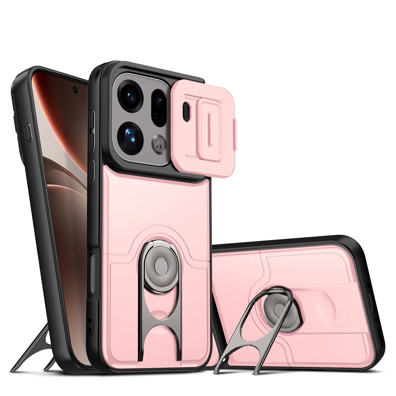 Matte Black Military-Grade Stand Holder Protective Phone Case