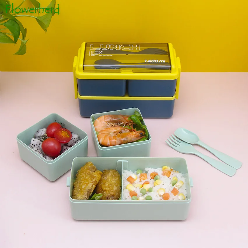 Eco Friendly Stackable Bento Box Lunch Box for Adults and Kids Dishwasher  and Microwave Safe 3 Dividers 