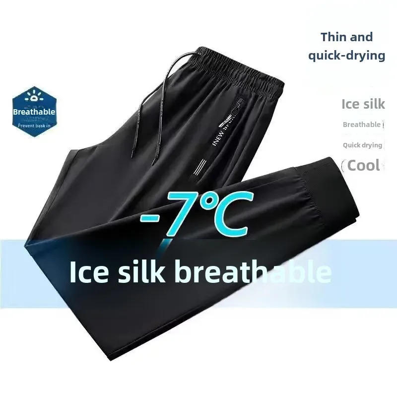 thumbnail image 1 of Pantalones de trabajo de seda de hielo ligeros y holgados con pierna recta y ajuste seco de verano transpirables para hombre para trabajos de campo de construcción, 1 of 5