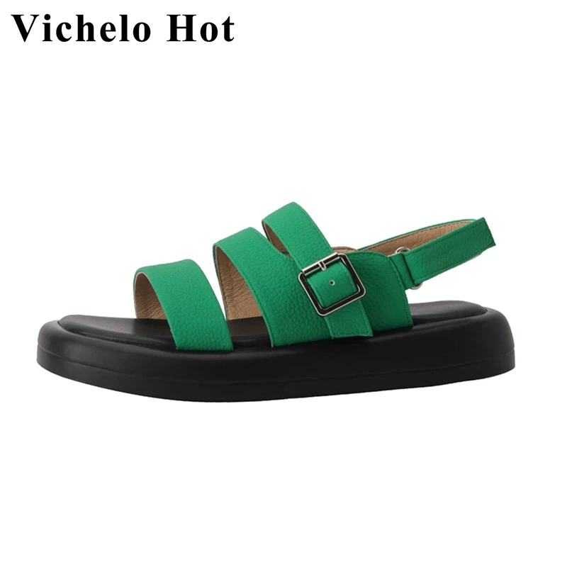 

Сандалии Vichelo женские из натуральной кожи, Босоножки с открытым носком, на толстой подошве, удобная повседневная Летняя обувь для отдыха, с ремешком с пряжкой, L01