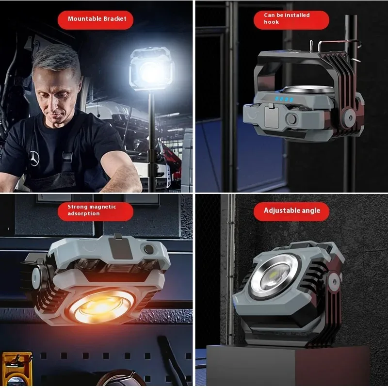Mini Magnetic COB Work Light 5000mAh Rechargeable Portable Flashlight Built-in 26650 Battery Camping Torch Floodlight Multi