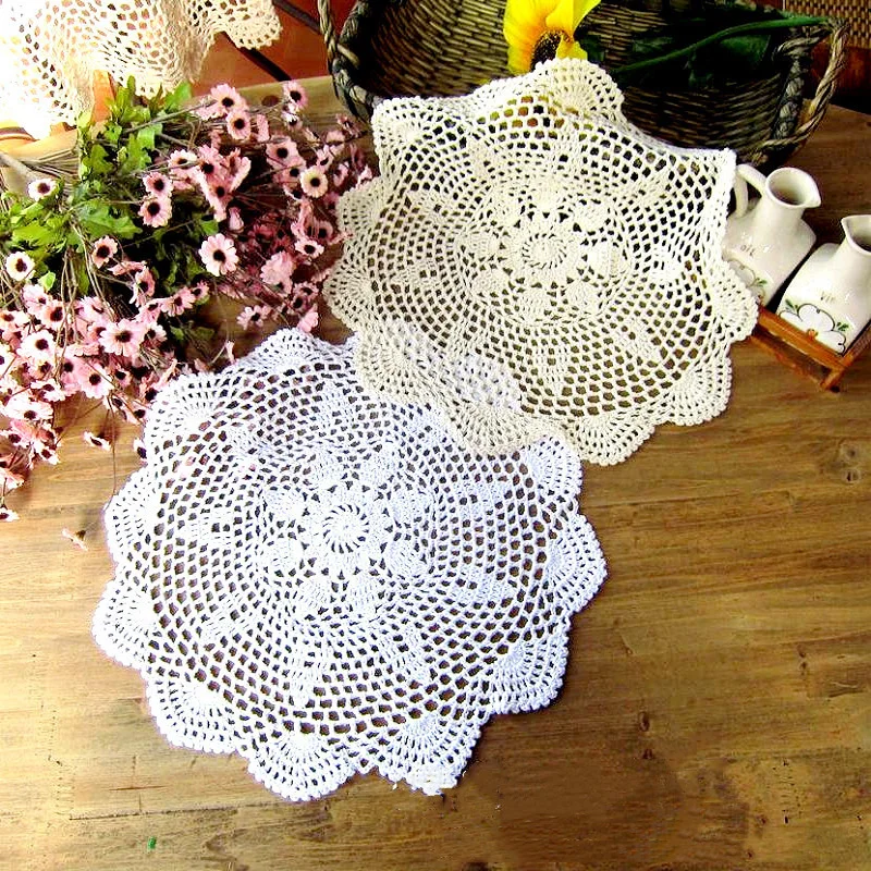 

Table decoration and accessories round crochet cotton handmade flower placemat coaster Christmas table place mat cloth wedding