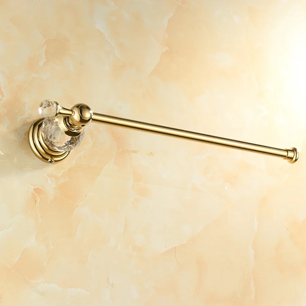 Gold Crystal Towel Rack European Bathroom Hooks Hardware Suite Bathroom Brass Shower Basket Towel Ring Accessories