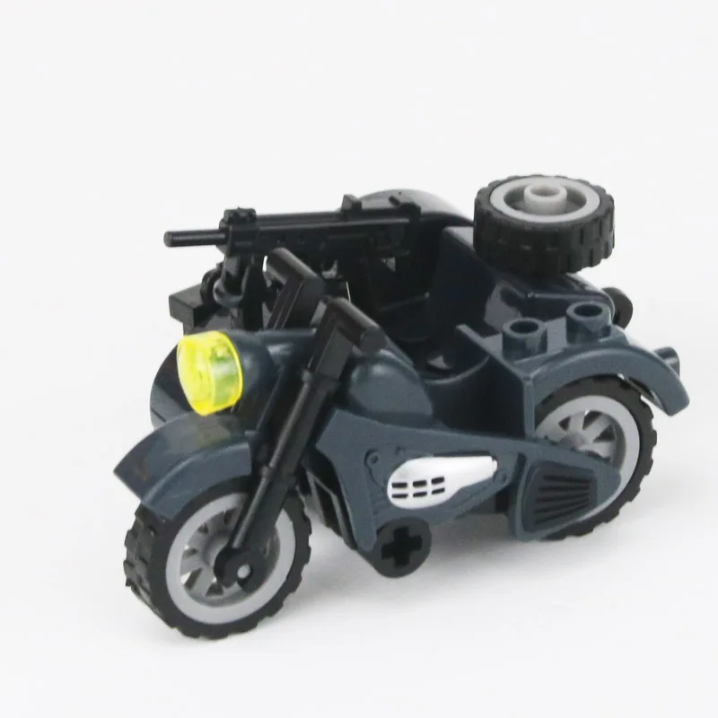 WW2 Germany Military Motorcycle Accessories Building Blocks Army Soldiers Rifle Vehicle Model Weapons Bricks Toys for Children 5