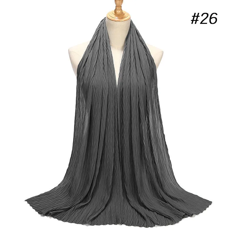Neue Plissee Frauen Falten Chiffon Hijab Schal Crinkle Muslimischen Turban Wraps Falten Schals Lange Wrap Schals 85*180CM – Detail 35