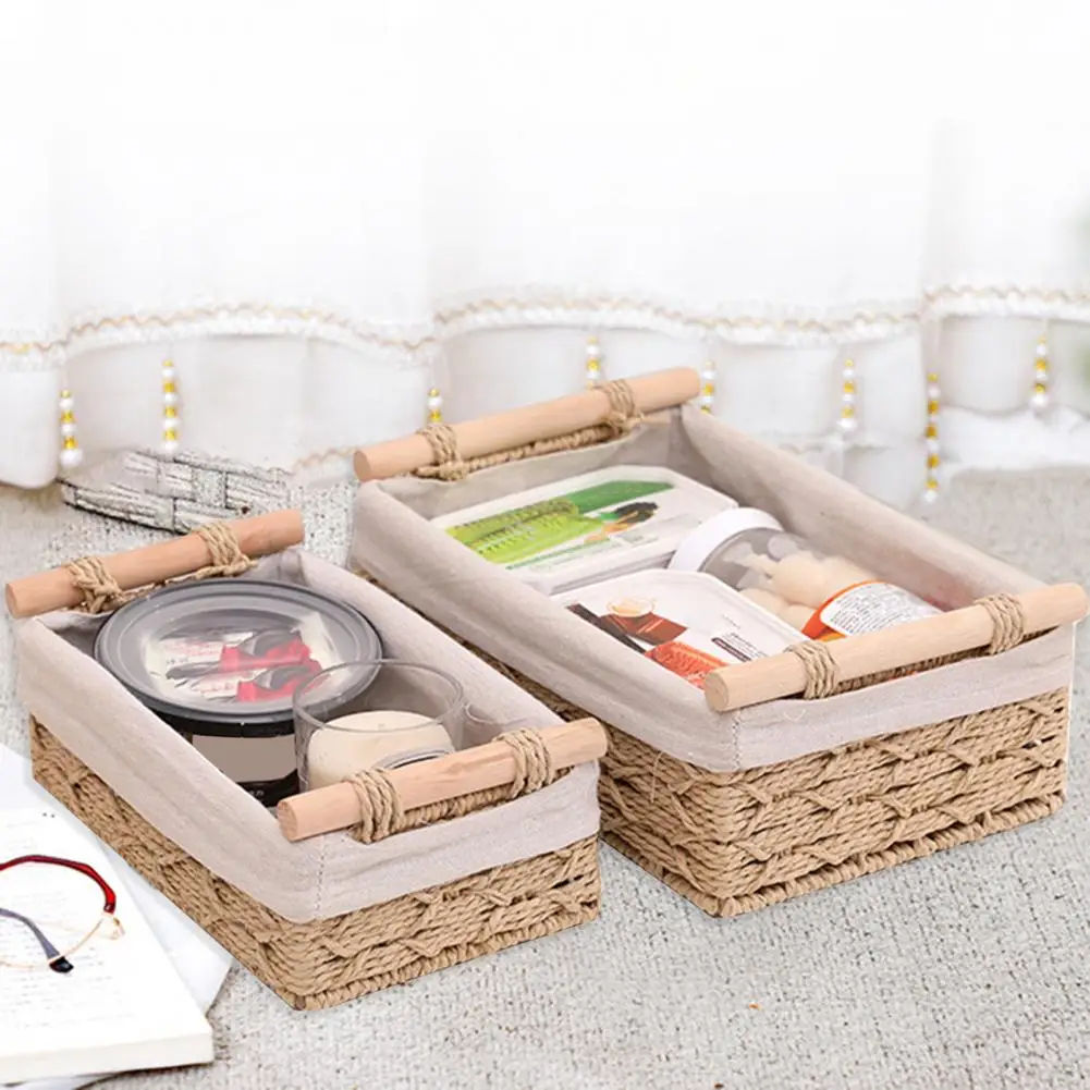 

Storage Box Capacity Vine Braided Desktop Storage Basket with Handle for Home Office Organization of Remote Controls Painted