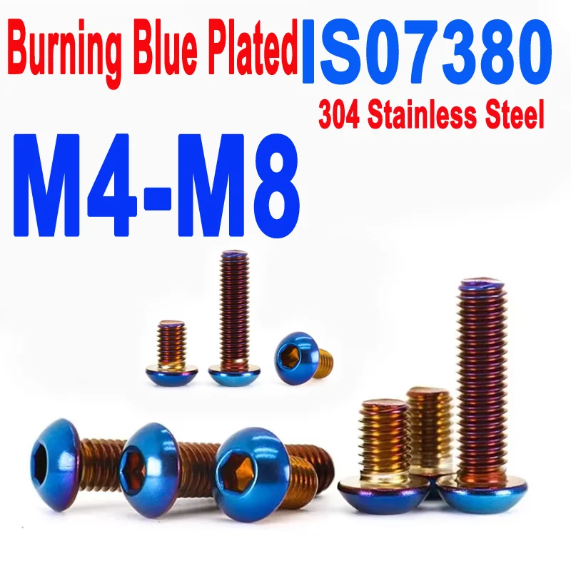 블루 티타늄 앨런 볼트 ISO7380 A2 스테인리스 버튼 헤드 소켓 나사 M4-M8 자전거 오토바이용