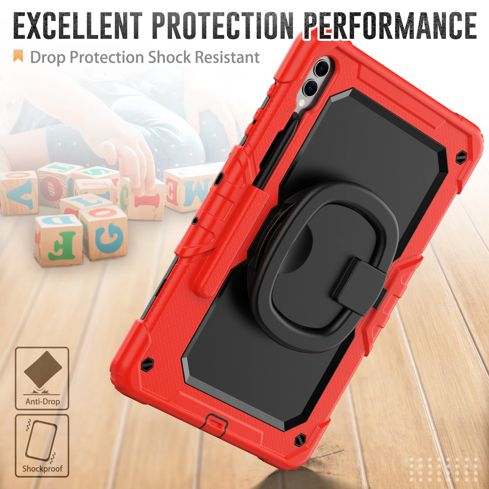 Heavy Duty 12.4-Inch Tablet Case with 360° Rotatable Bracket