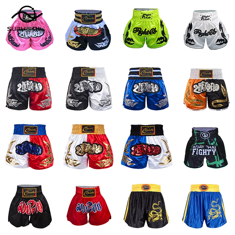 

Thai Boxing Shorts Men Womens Embroidery Muay Thai Shorts Kids Girls Boys Sports Sanda MMA Grappling Kickboxing Training Wear