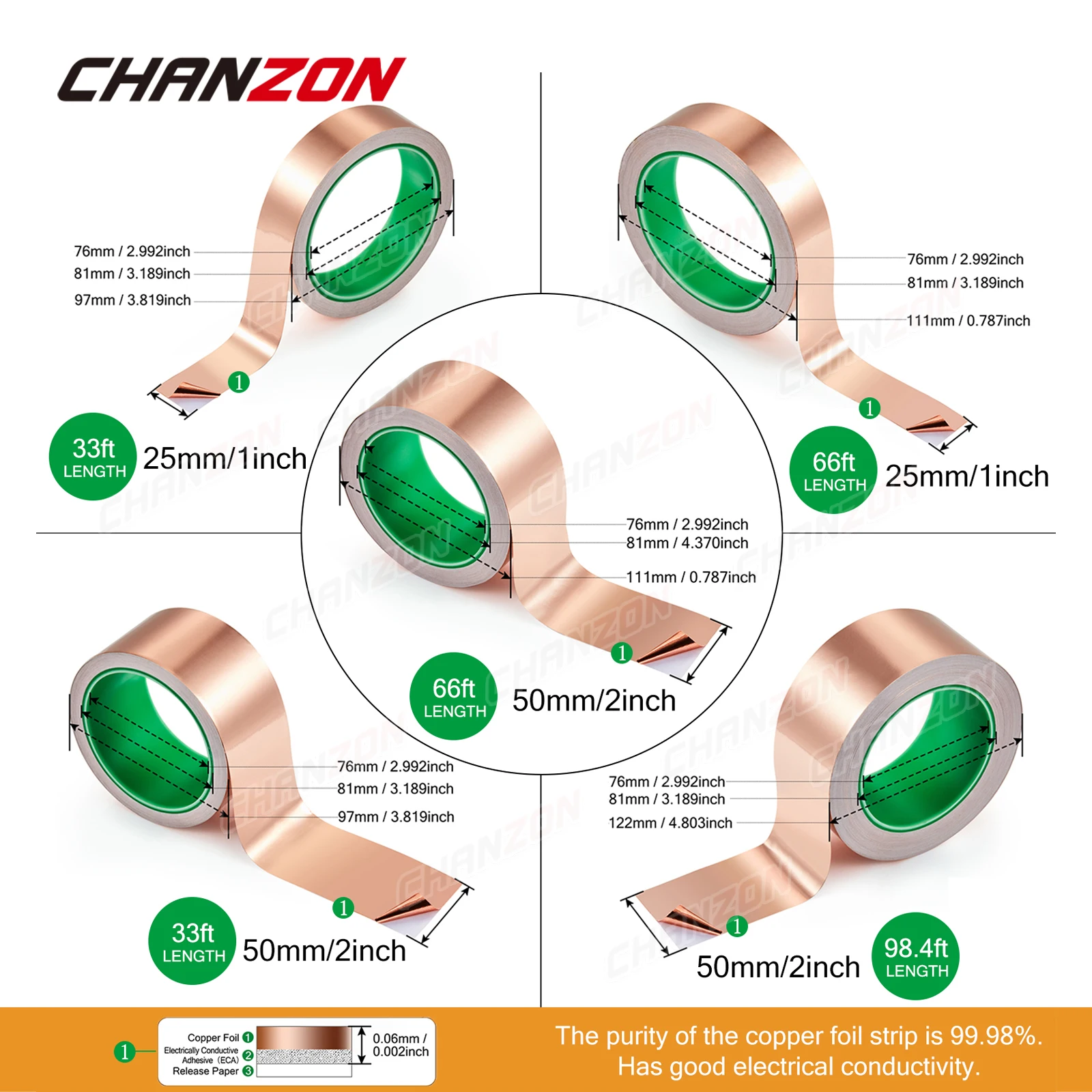 Conductive Copper Foil Tape with Double-Sided Adhesive for EMI Shielding and Stained Glass Crafting