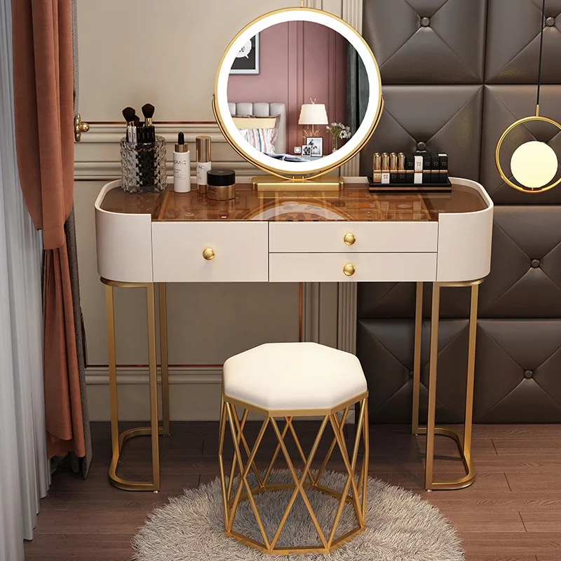 Light luxury dressing table tempered glass makeup table bedroom modern