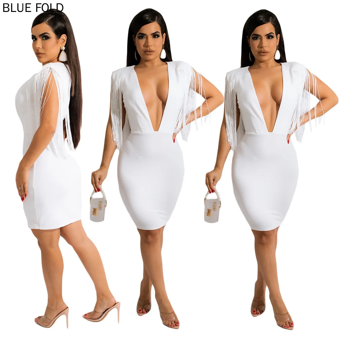 

Women's Sleeveless Deep V-Neck Dress, Ladies Sexy Dress, Solid Color, Party Dress, Nightclub, Korean Style, Veteme