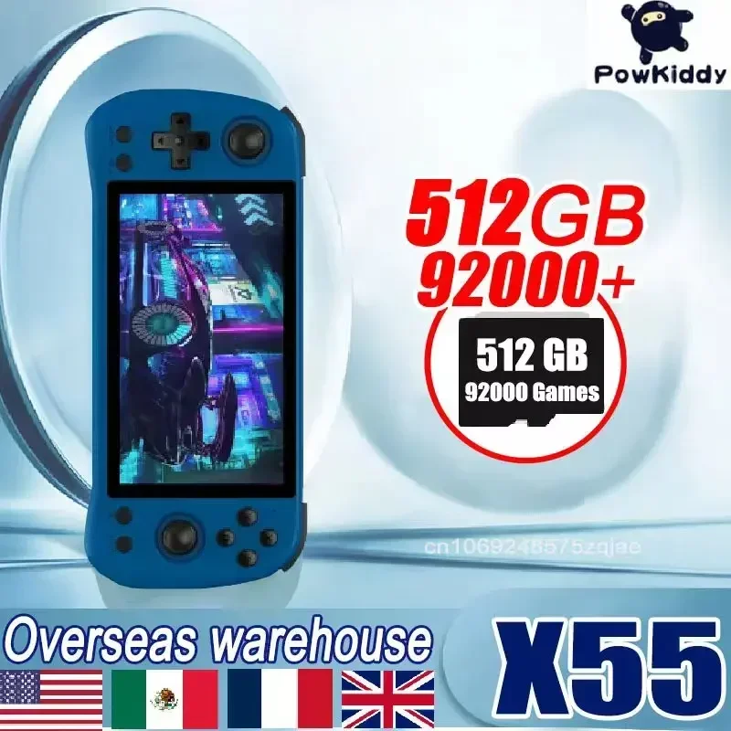 

Консоль игровая POWKIDDY X55, 5,5 дюйма, 4000 мАч, HDMI, LPDDR4X, 2 + 92000 игр